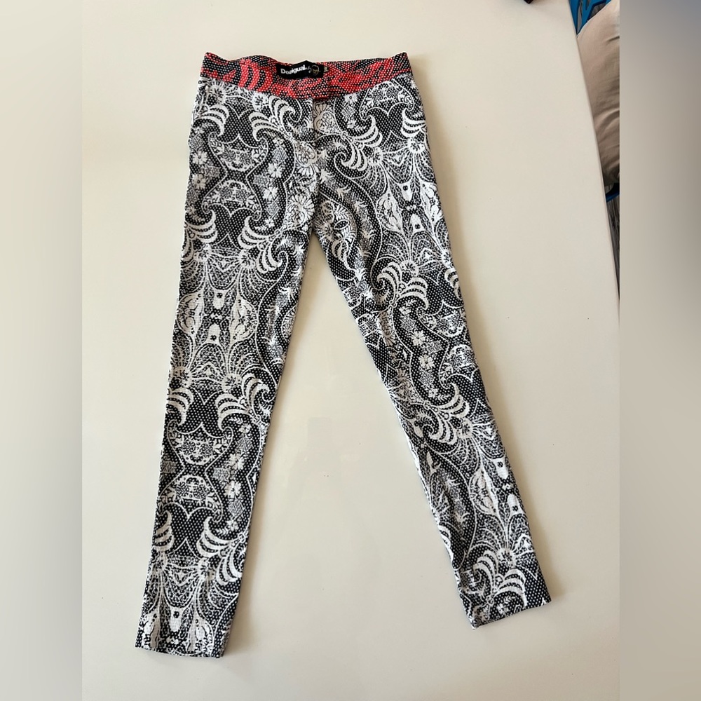 Desigual by Lacroix Women Casual Pants small size 26 Black and White Baroque